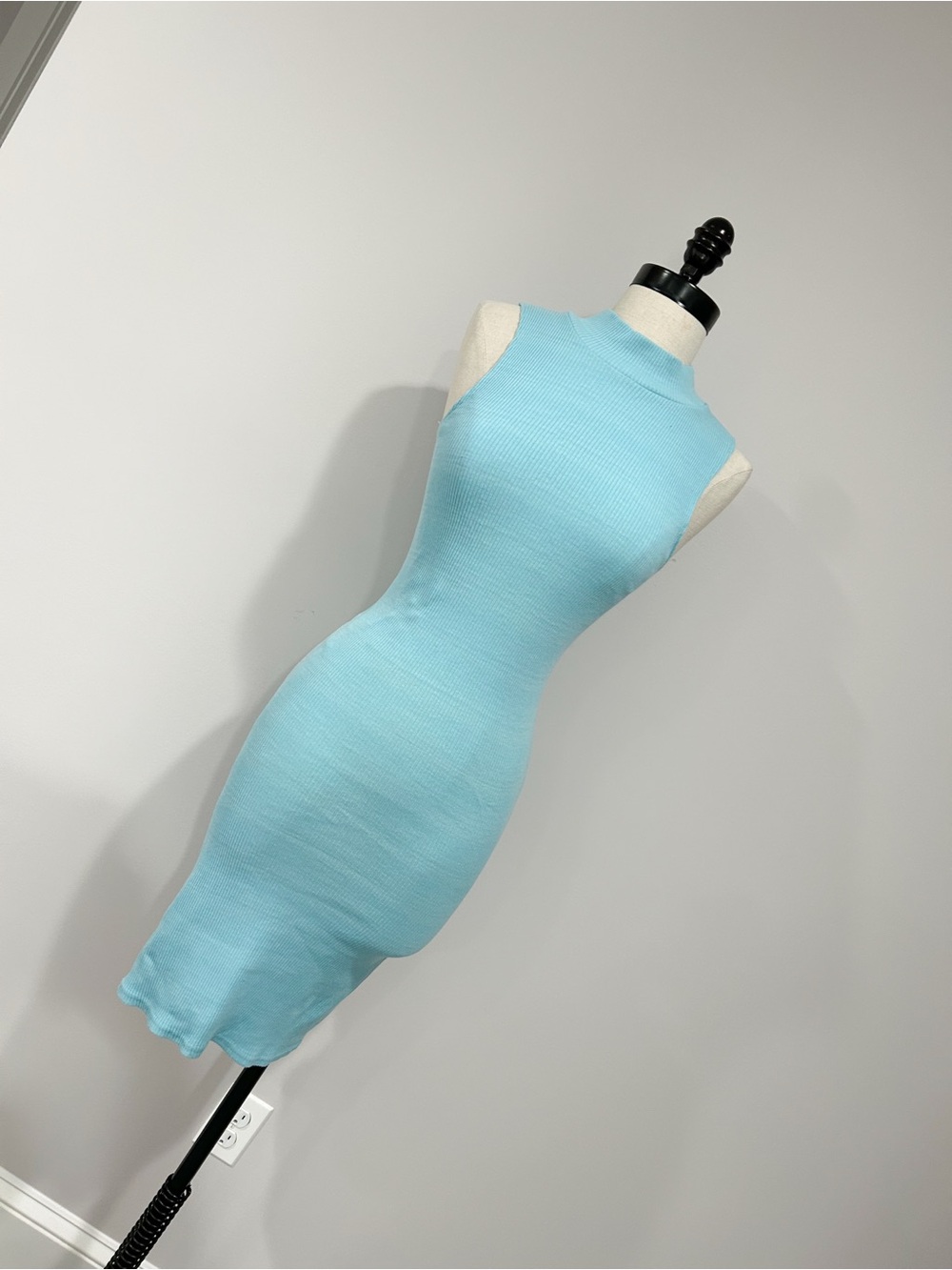 Sleeveless Ribbed Midi Dress in Light Blue